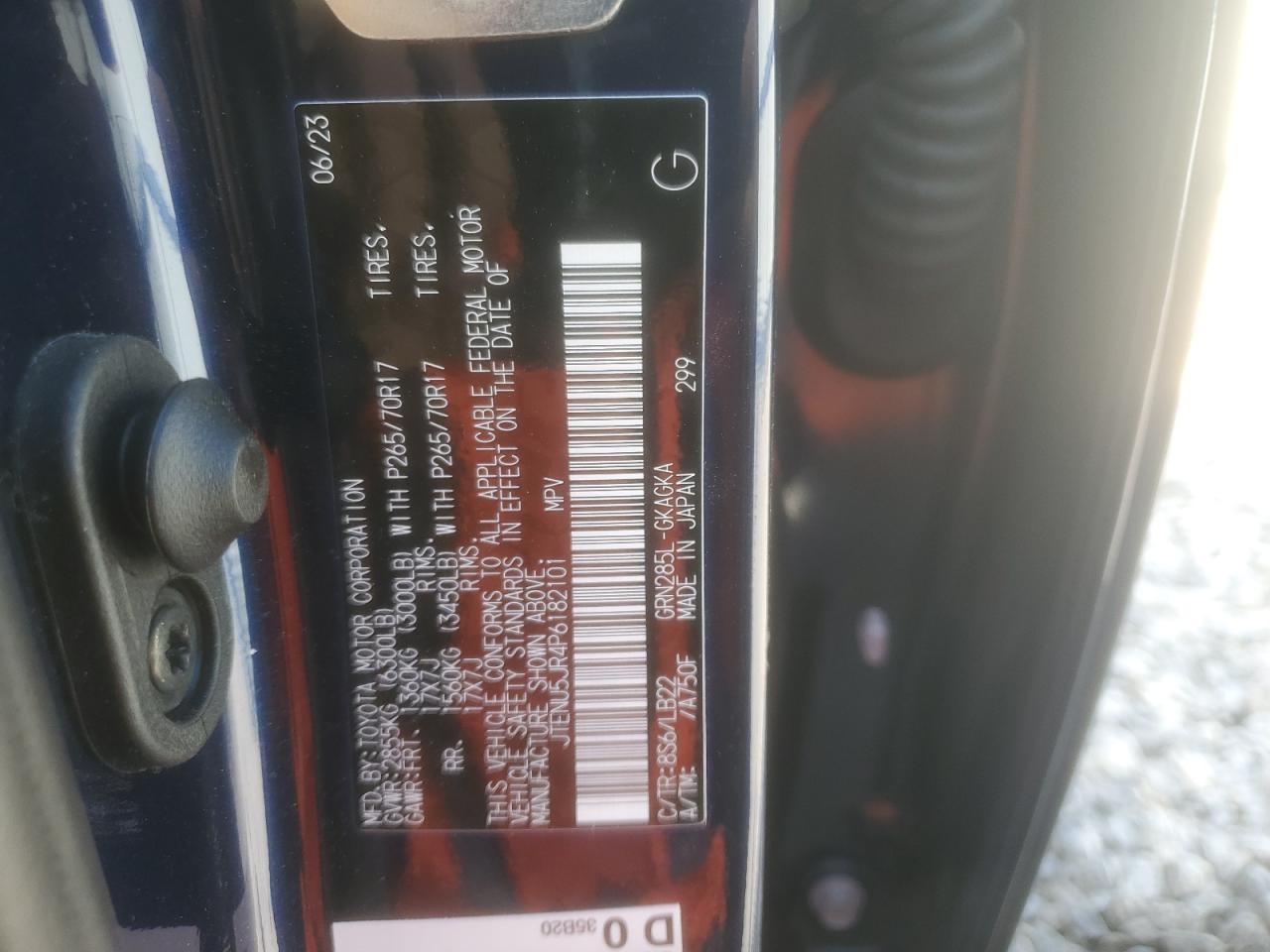 2023 Toyota 4Runner Se VIN: JTENU5JR4P6182101 Lot: 84555515