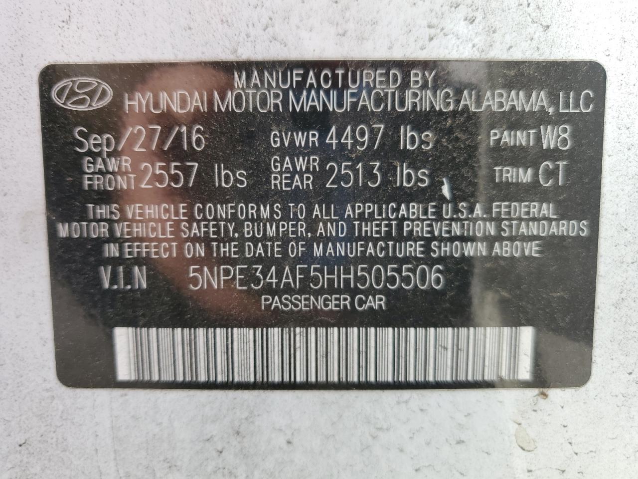 2017 Hyundai Sonata Sport VIN: 5NPE34AF5HH505506 Lot: 84543775