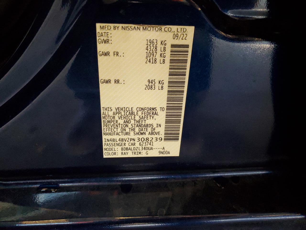 2023 Nissan Altima S VIN: 1N4BL4BV2PN308239 Lot: 81528625