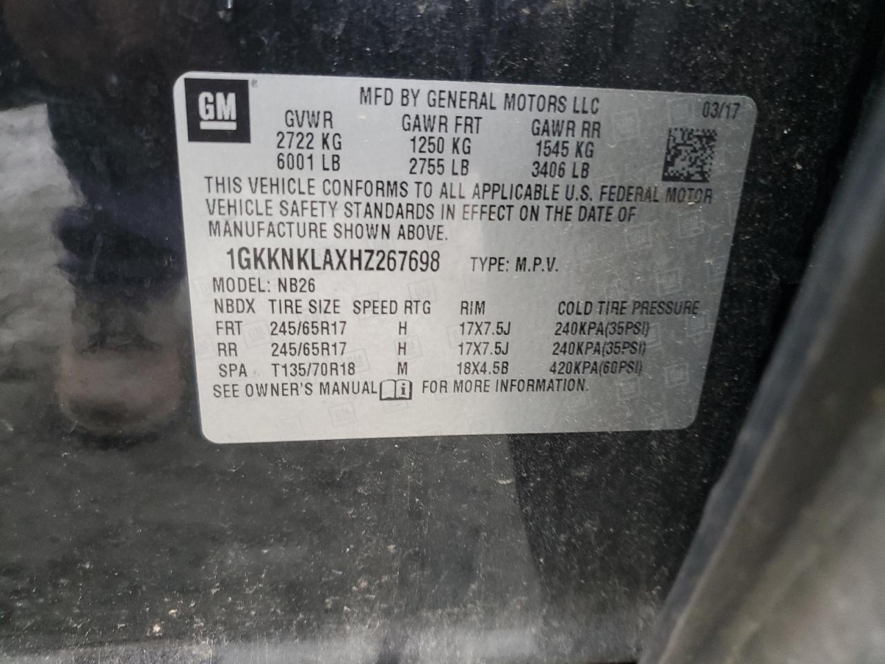 2017 GMC Acadia Sle VIN: 1GKKNKLAXHZ267698 Lot: 80723805