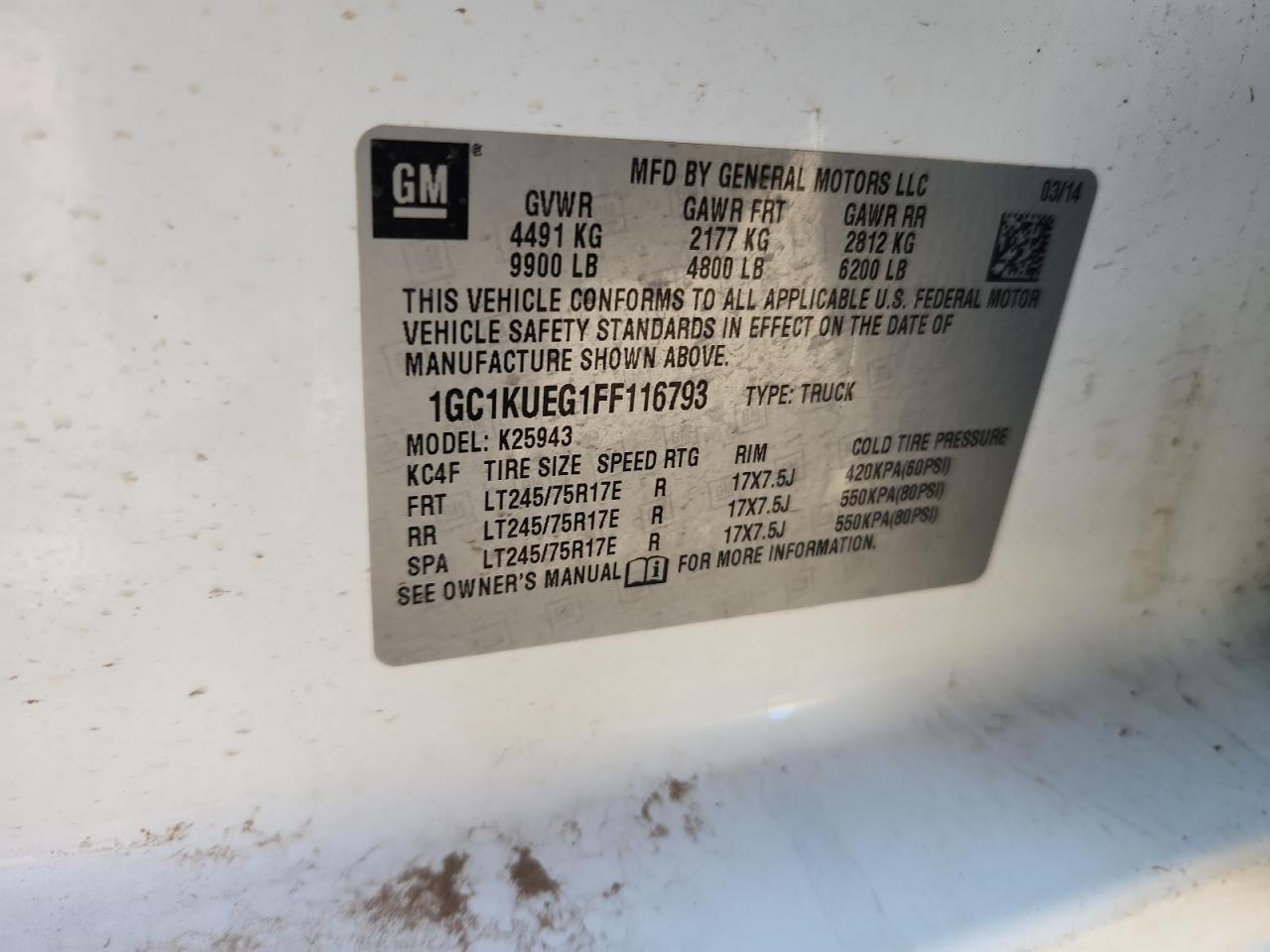 2015 Chevrolet Silverado K2500 Heavy Duty VIN: 1GC1KUEG1FF116793 Lot: 80794005