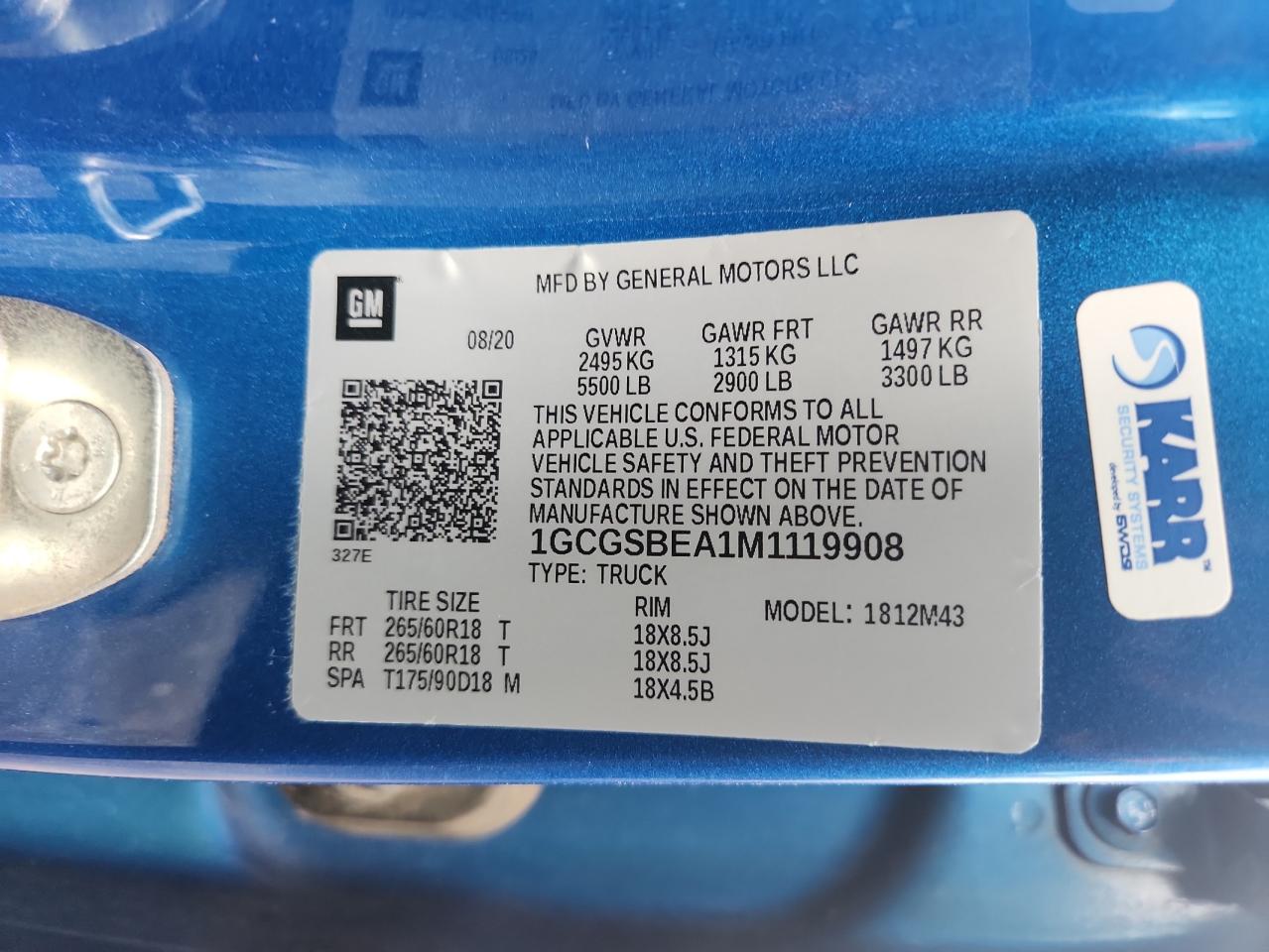 2021 Chevrolet Colorado VIN: 1GCGSBEA1M1119908 Lot: 81186975