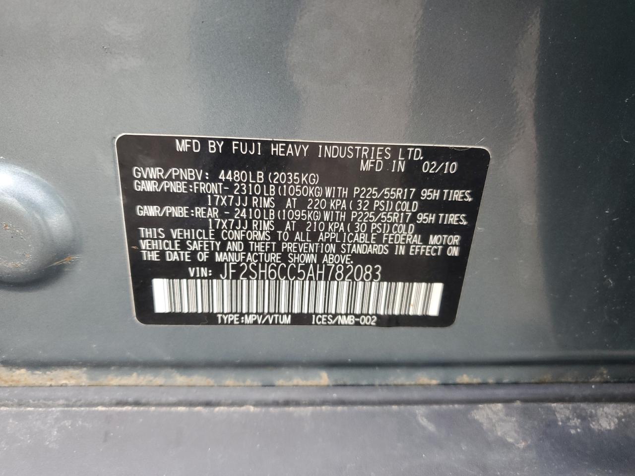 SUBARU FORESTER 2010 JF2SH6CC5AH782083 Photo 13