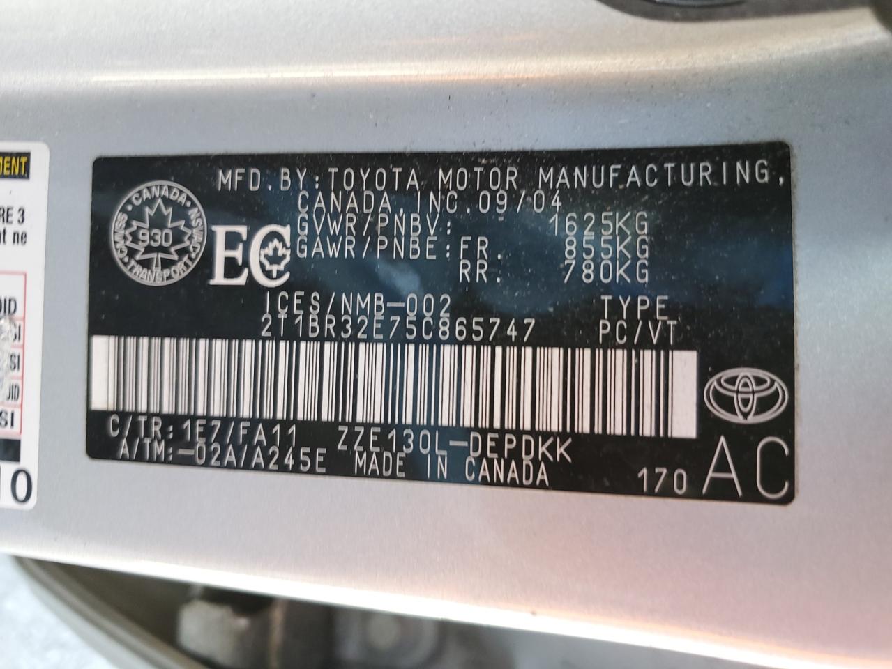 2005 Toyota Corolla Ce VIN: 2T1BR32E75C865747 Lot: 81417275