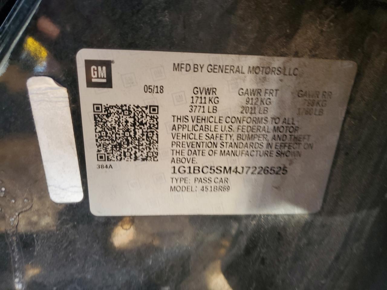 2018 Chevrolet Cruze Ls VIN: 1G1BC5SM4J7226525 Lot: 81832615