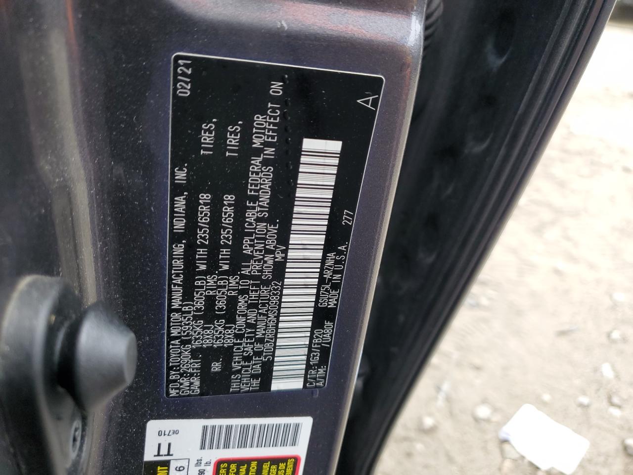 2021 Toyota Highlander L VIN: 5TDBZRBH6MS098332 Lot: 80469885