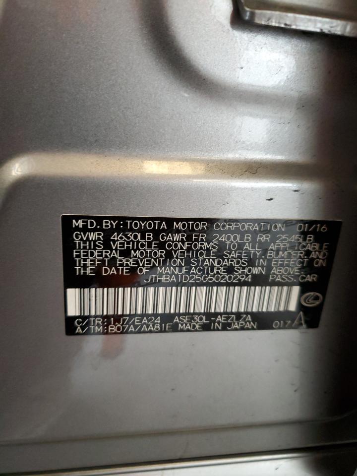 2016 Lexus Is 200T VIN: JTHBA1D25G5020294 Lot: 80180765