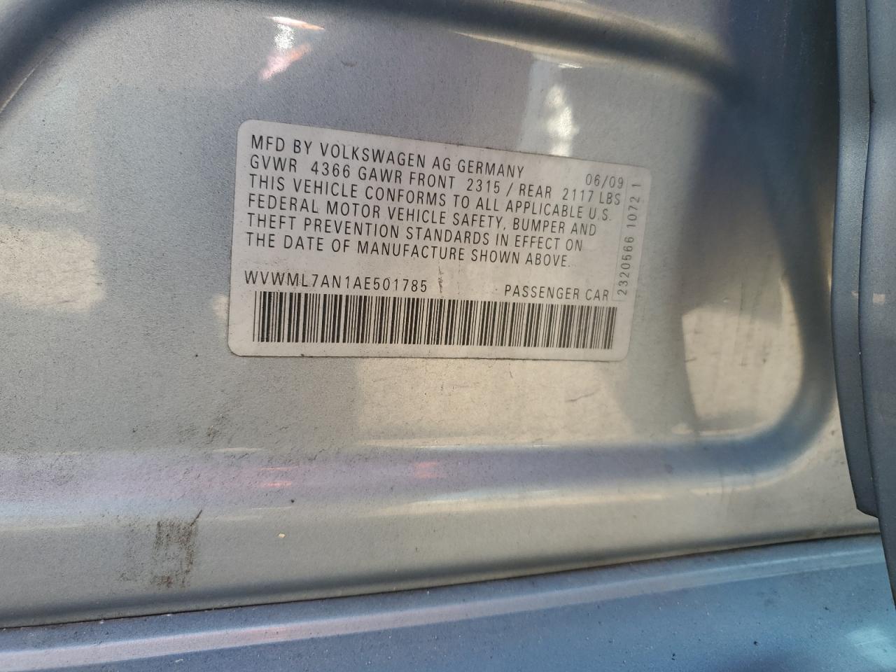 2010 Volkswagen Cc Sport VIN: WVWML7AN1AE501785 Lot: 70713345