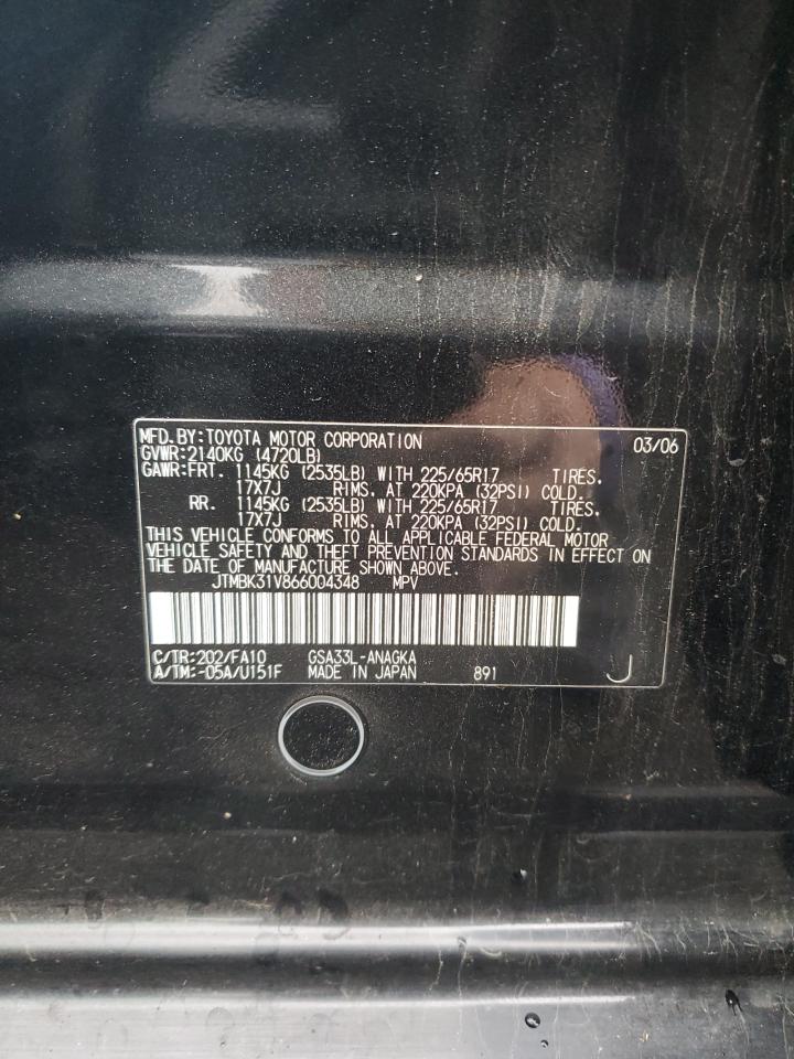 2006 Toyota Rav4 Limited VIN: JTMBK31V866004348 Lot: 84649395