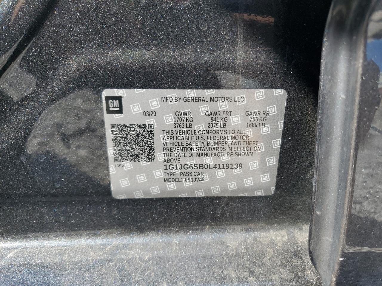 2020 Chevrolet Sonic VIN: 1G1JG6SB0L4119139 Lot: 80514365