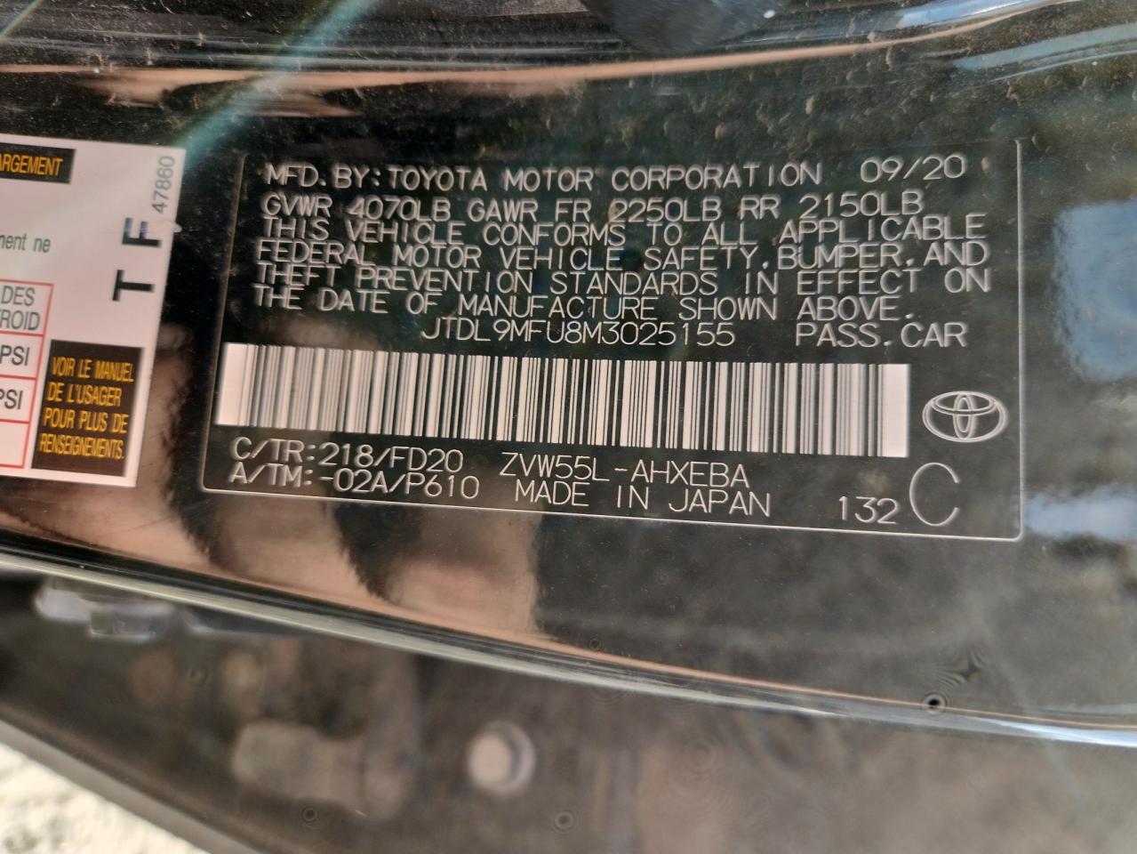 2021 Toyota Prius Le VIN: JTDL9MFU8M3025155 Lot: 84413165