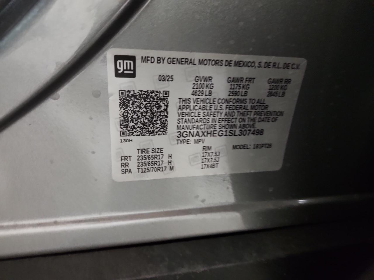 2025 Chevrolet Equinox Lt VIN: 3GNAXHEG1SL307498 Lot: 84536115