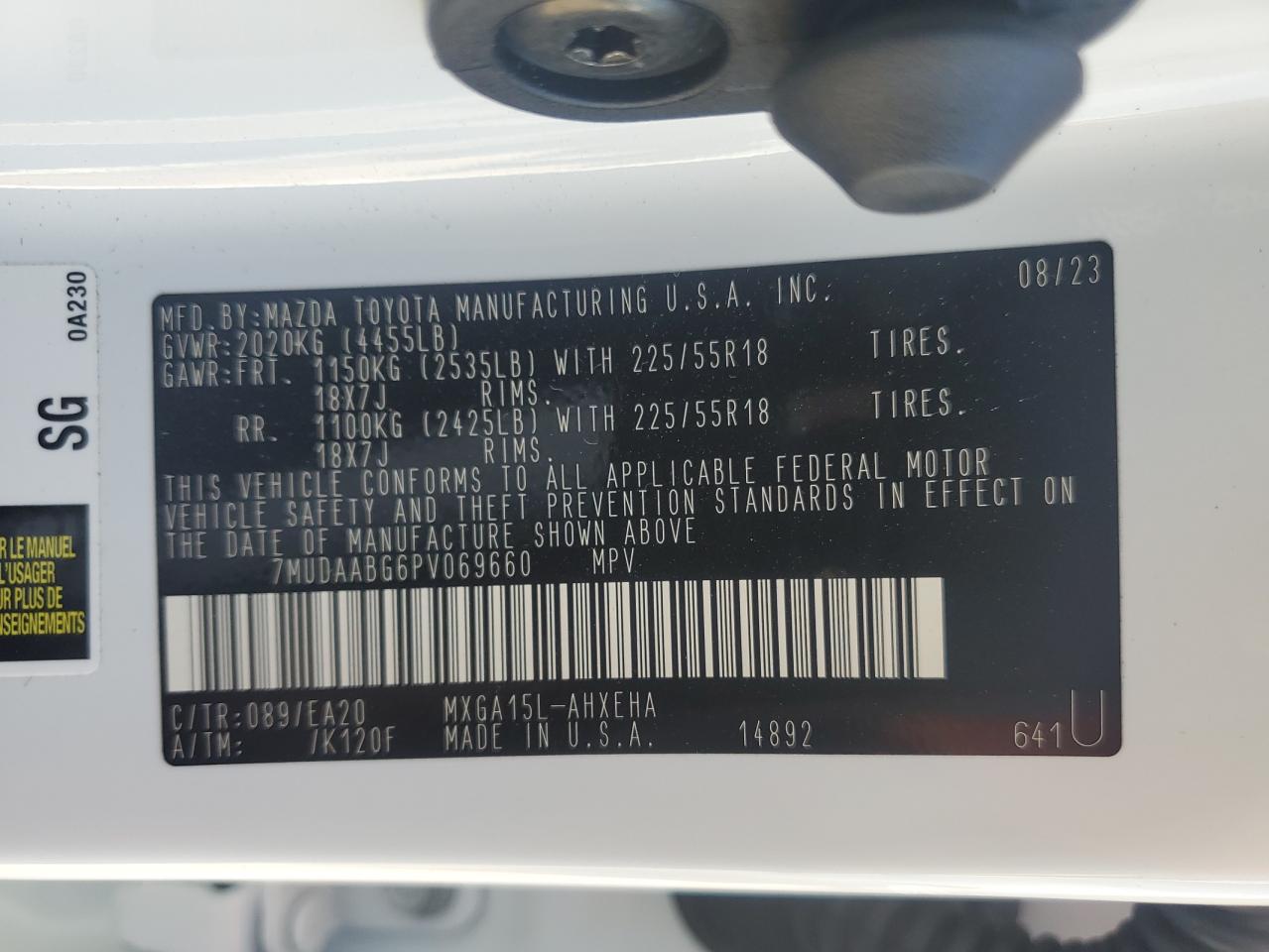 2023 Toyota Corolla Cross Xle VIN: 7MUDAABG6PV069660 Lot: 71893495