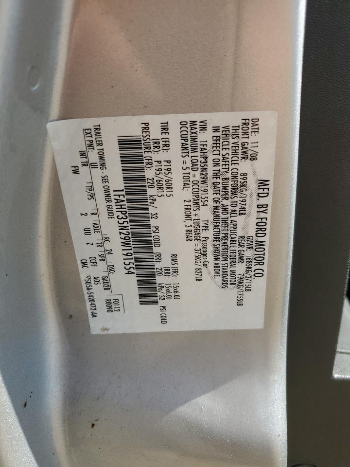 2009 Ford Focus Se VIN: 1FAHP35N29W191554 Lot: 81262315