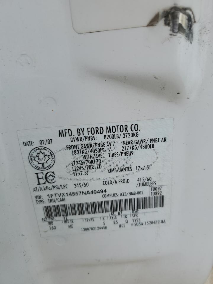 2007 Ford F150 VIN: 1FTVX14557NA49494 Lot: 71503375