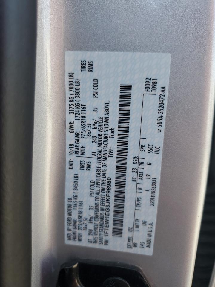 2018 Ford F150 Supercrew VIN: 1FTEW1EG3JKF98980 Lot: 80715405