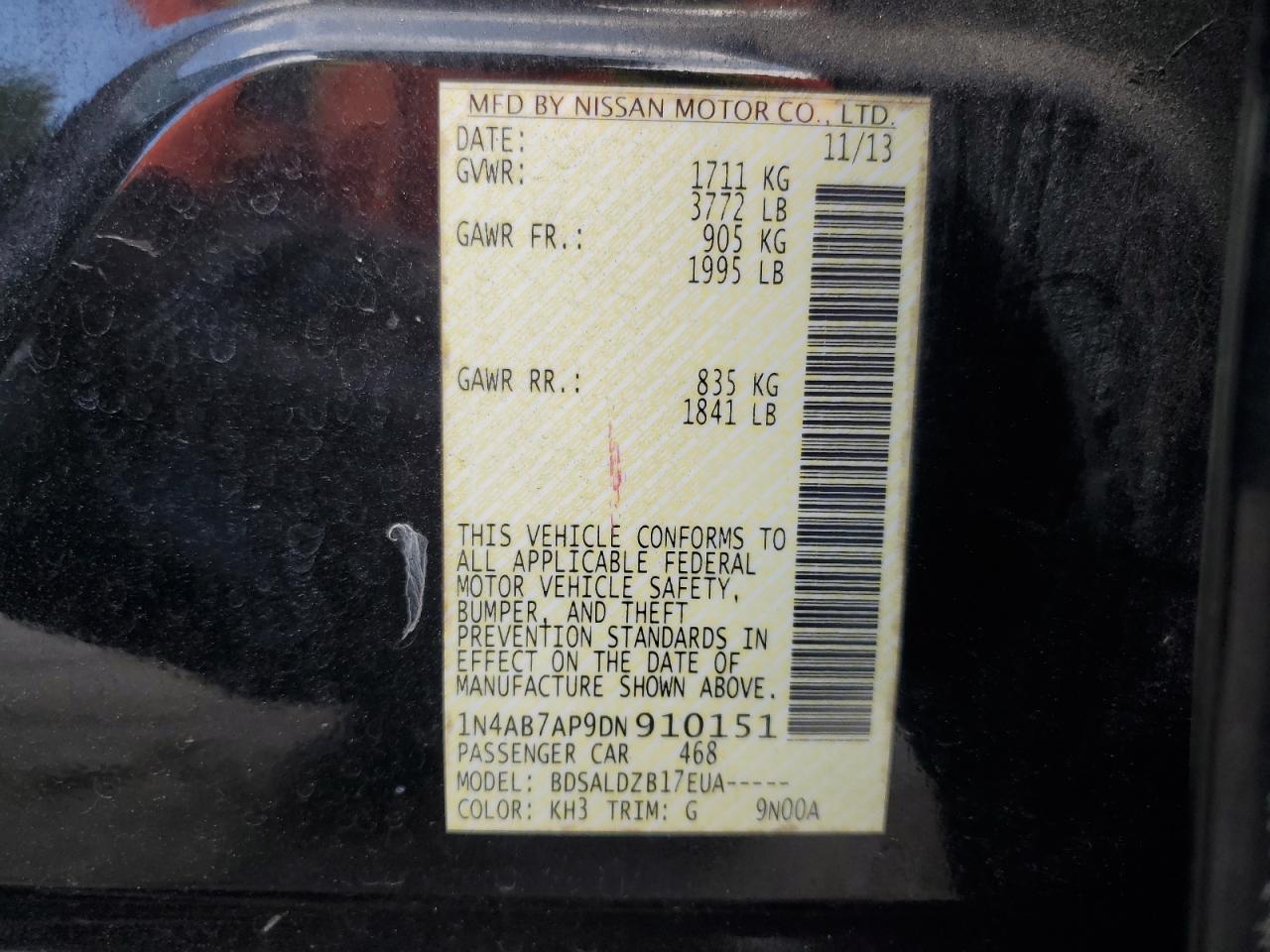 2013 Nissan Sentra S VIN: 1N4AB7AP9DN910151 Lot: 71363385