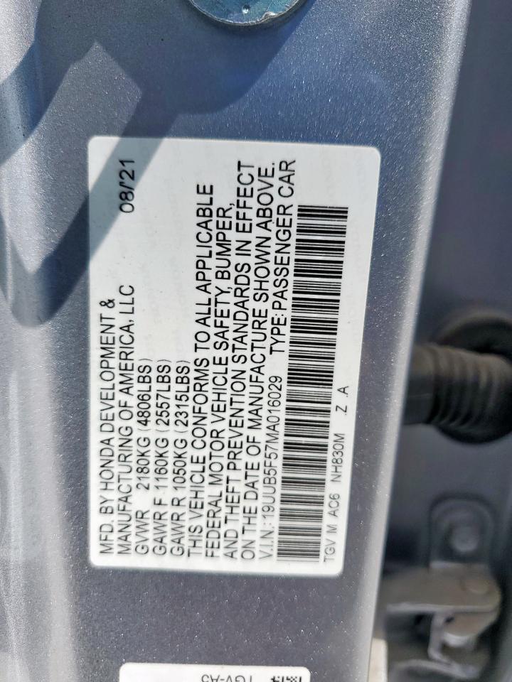 2021 Acura Tlx Tech A VIN: 19UUB5F57MA016029 Lot: 81658085