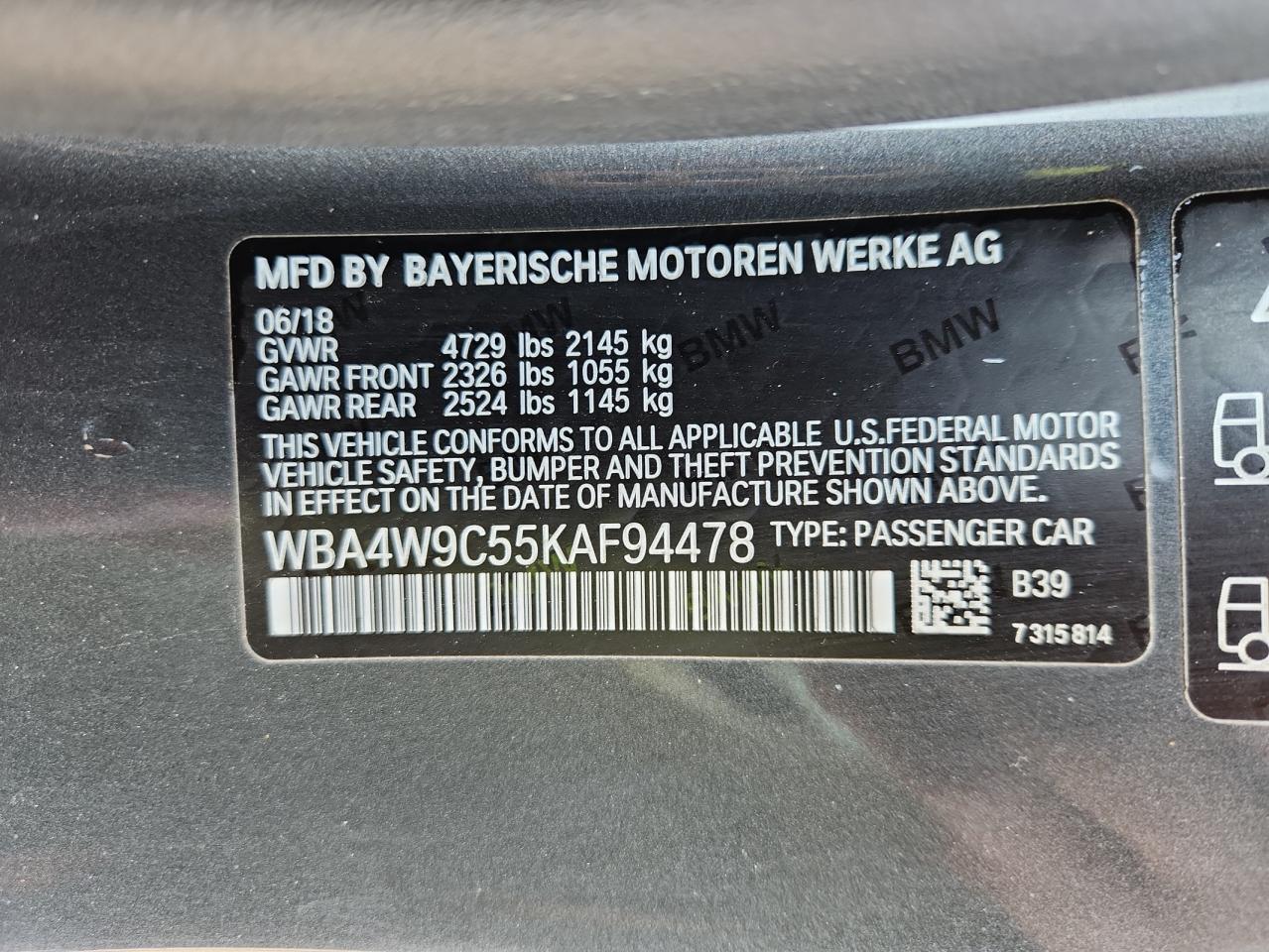 2019 BMW 440Xi VIN: WBA4W9C55KAF94478 Lot: 70665875