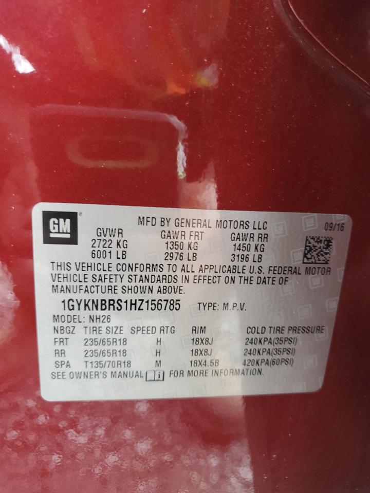 2017 Cadillac Xt5 Luxury VIN: 1GYKNBRS1HZ156785 Lot: 82036885