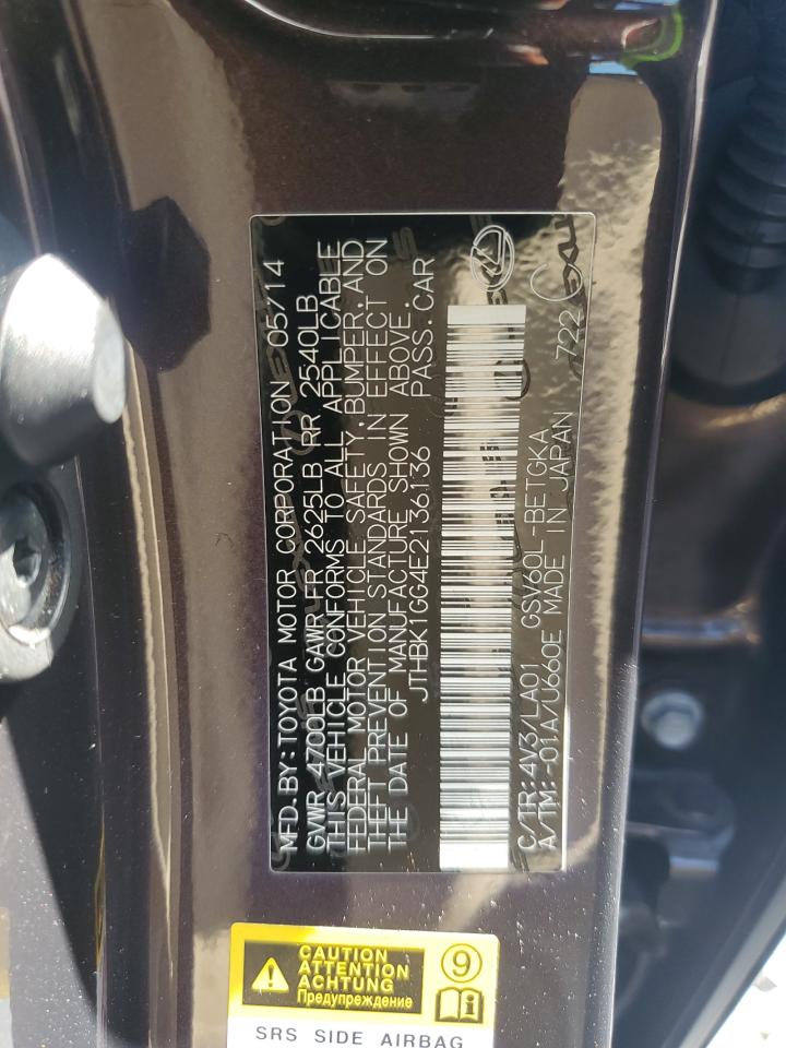 2014 Lexus Es 350 VIN: JTHBK1GG4E2136136 Lot: 84070655