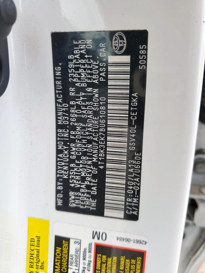 2011 Toyota Camry Se VIN: 4T1BK3EK7BU610810 Lot: 81929345