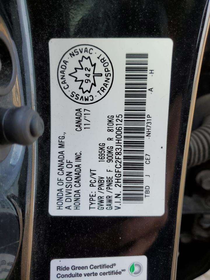 2018 Honda Civic Ex VIN: 2HGFC2F83JH006125 Lot: 69998675