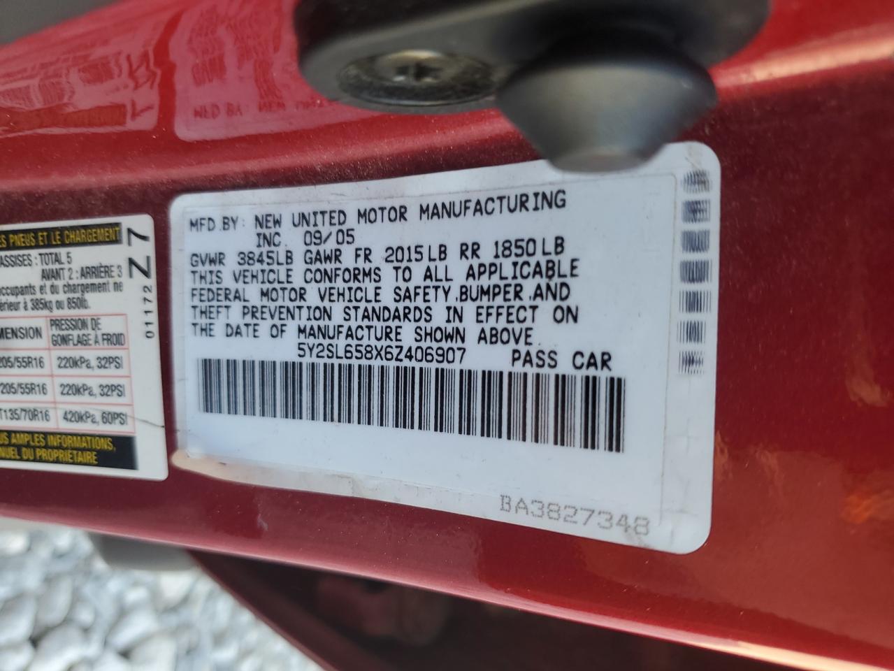 2006 Pontiac Vibe VIN: 5Y2SL658X6Z406907 Lot: 81418995