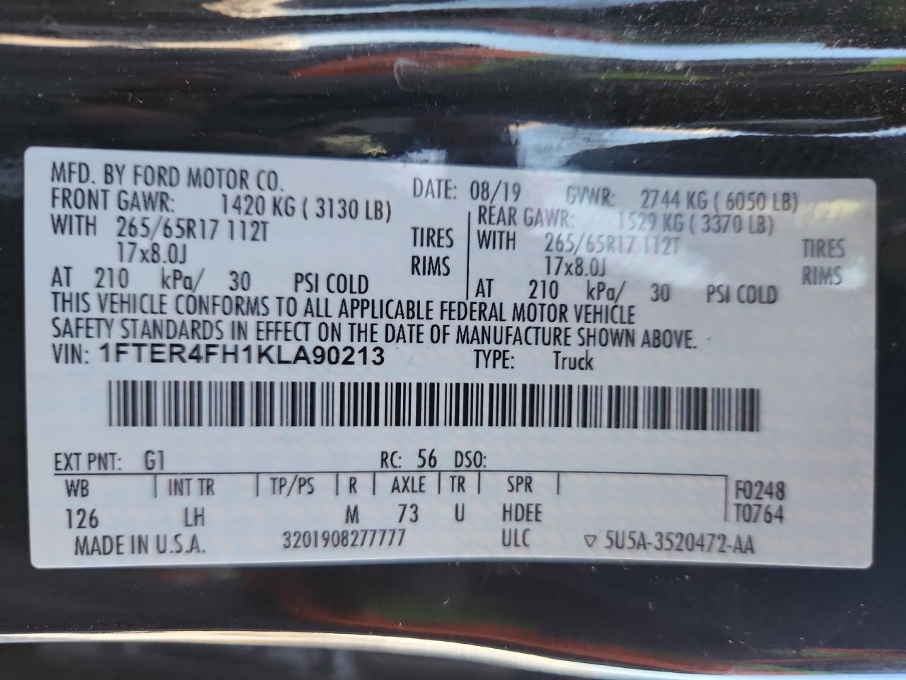 2019 Ford Ranger Xl VIN: 1FTER4FH1KLA90213 Lot: 80612805