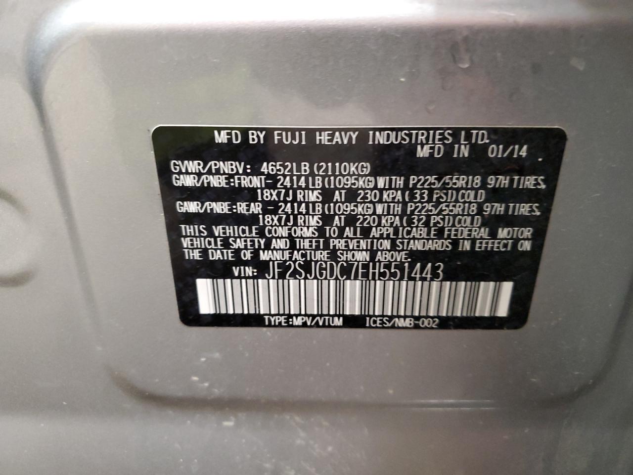 2014 Subaru Forester 2.0Xt Premium VIN: JF2SJGDC7EH551443 Lot: 71054875