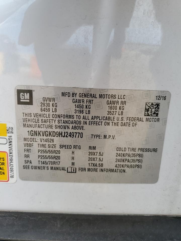 2017 Chevrolet Traverse Lt VIN: 1GNKVGKD9HJ249770 Lot: 72051515