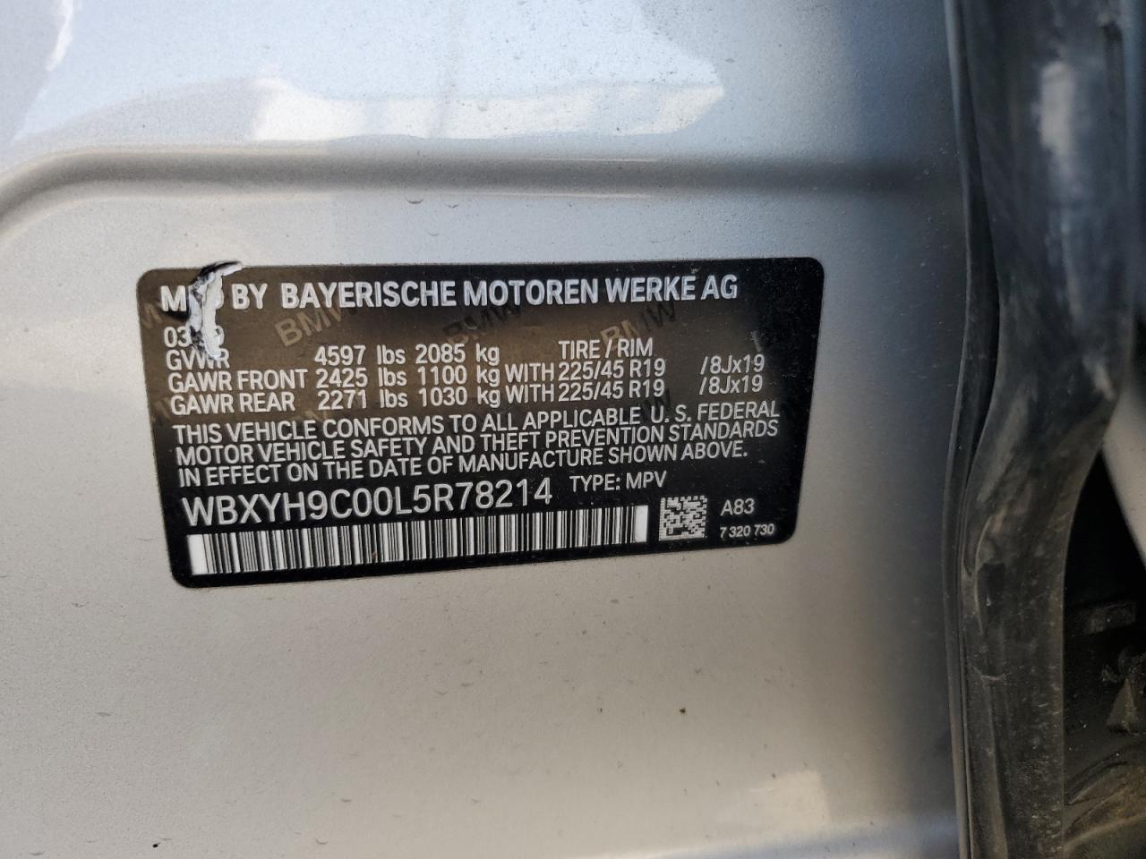 2020 BMW X2 Sdrive28I VIN: WBXYH9C00L5R78214 Lot: 71368645