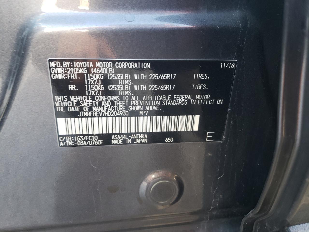 2017 Toyota Rav4 Xle VIN: JTMRFREV7HD204930 Lot: 82039435