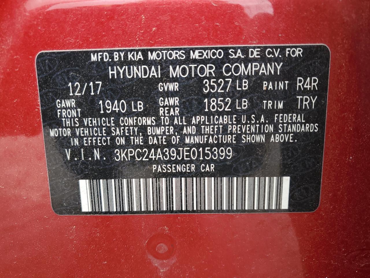 2018 Hyundai Accent Se VIN: 3KPC24A39JE015399 Lot: 80894195