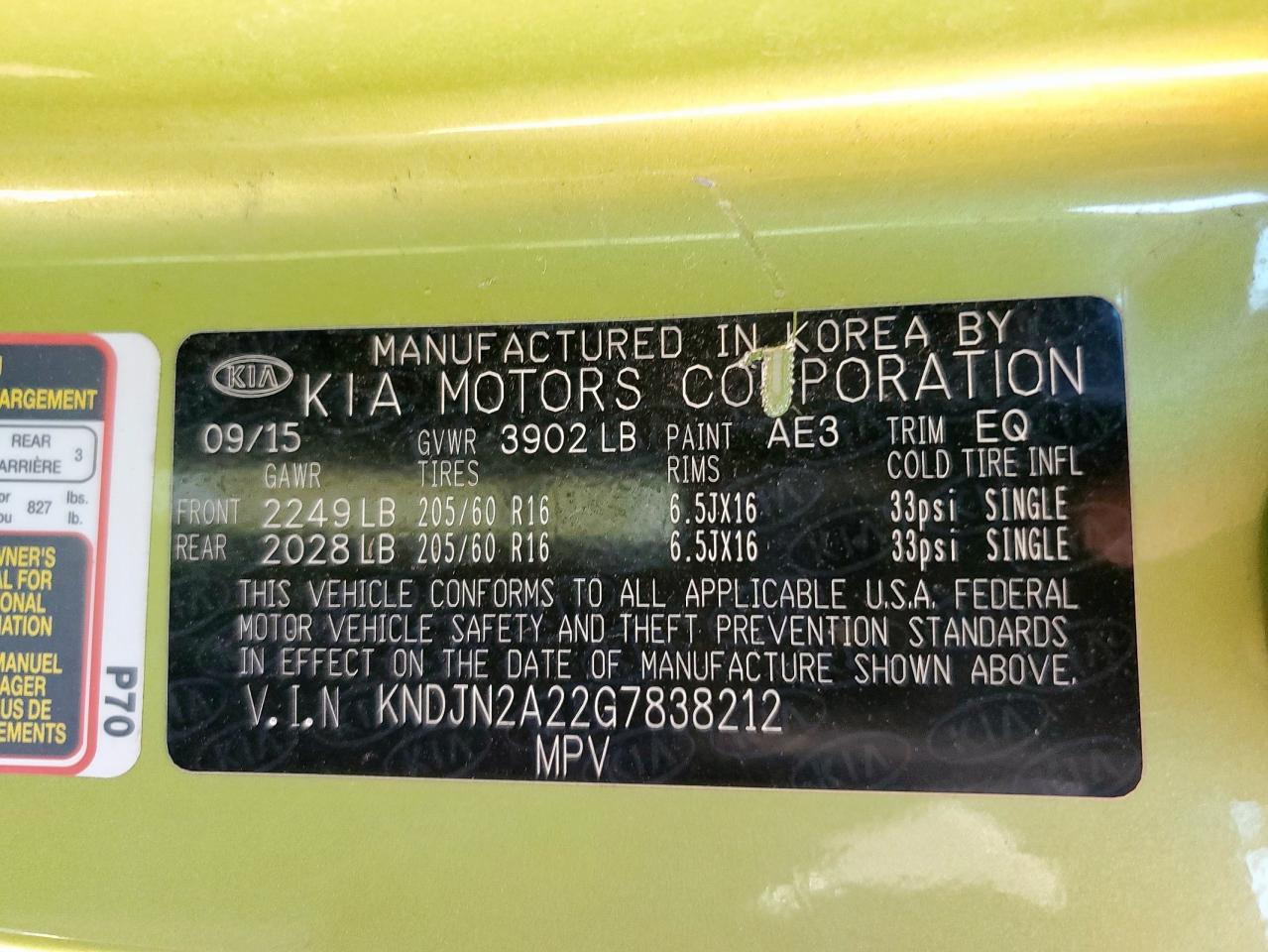 2016 Kia Soul VIN: KNDJN2A22G7838212 Lot: 83951995