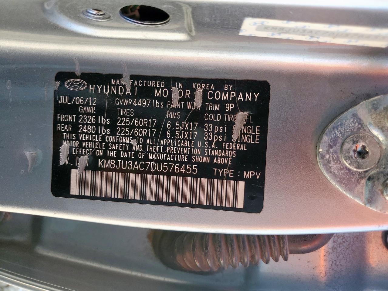 2013 Hyundai Tucson Gls VIN: KM8JU3AC7DU576455 Lot: 81288205