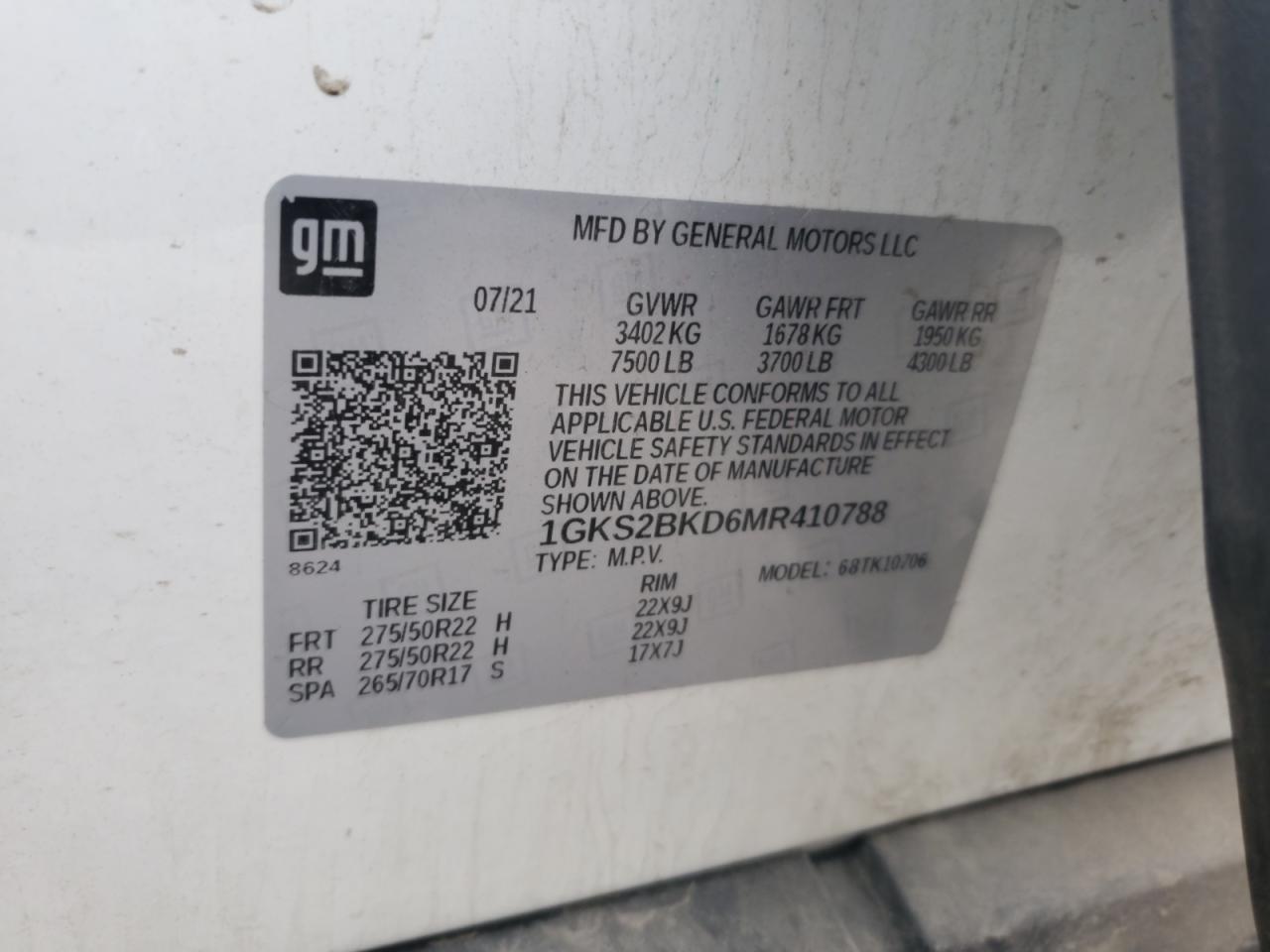 2021 GMC Yukon Slt VIN: 1GKS2BKD6MR410788 Lot: 81069155