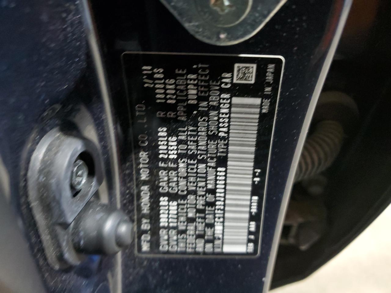 2018 Honda Civic Ex VIN: JHMFC1F39JX006668 Lot: 80647835