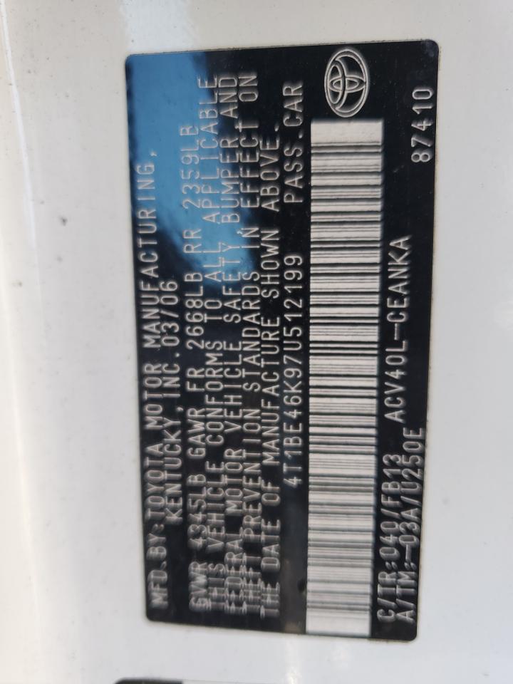 2007 Toyota Camry Ce VIN: 4T1BE46K97U512199 Lot: 84424435