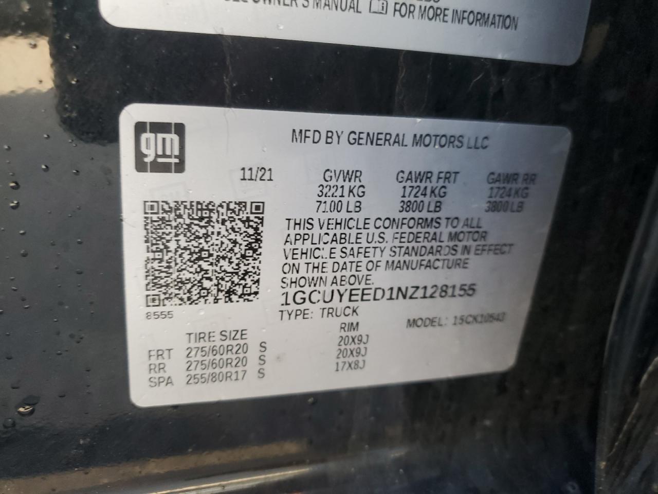 2022 Chevrolet Silverado Ltd K1500 Rst VIN: 1GCUYEED1NZ128155 Lot: 71677755