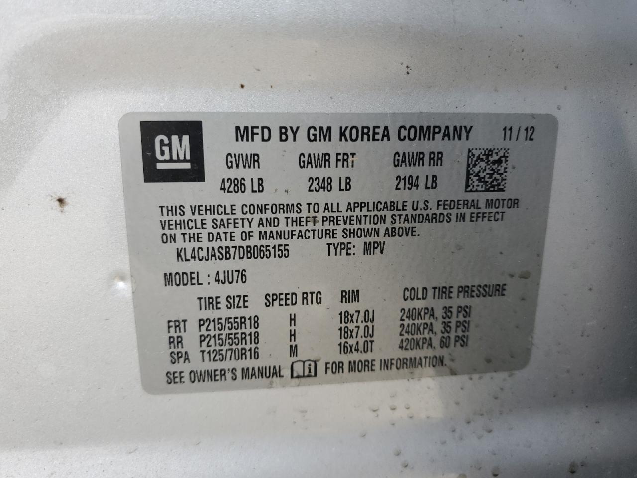 2013 Buick Encore VIN: KL4CJASB7DB065155 Lot: 83951925