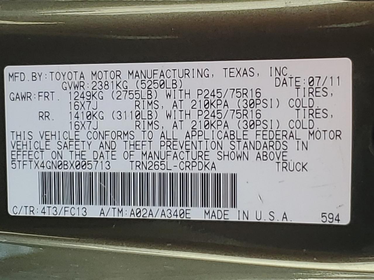 2011 Toyota Tacoma Prerunner Access Cab VIN: 5TFTX4GN0BX005713 Lot: 83858025