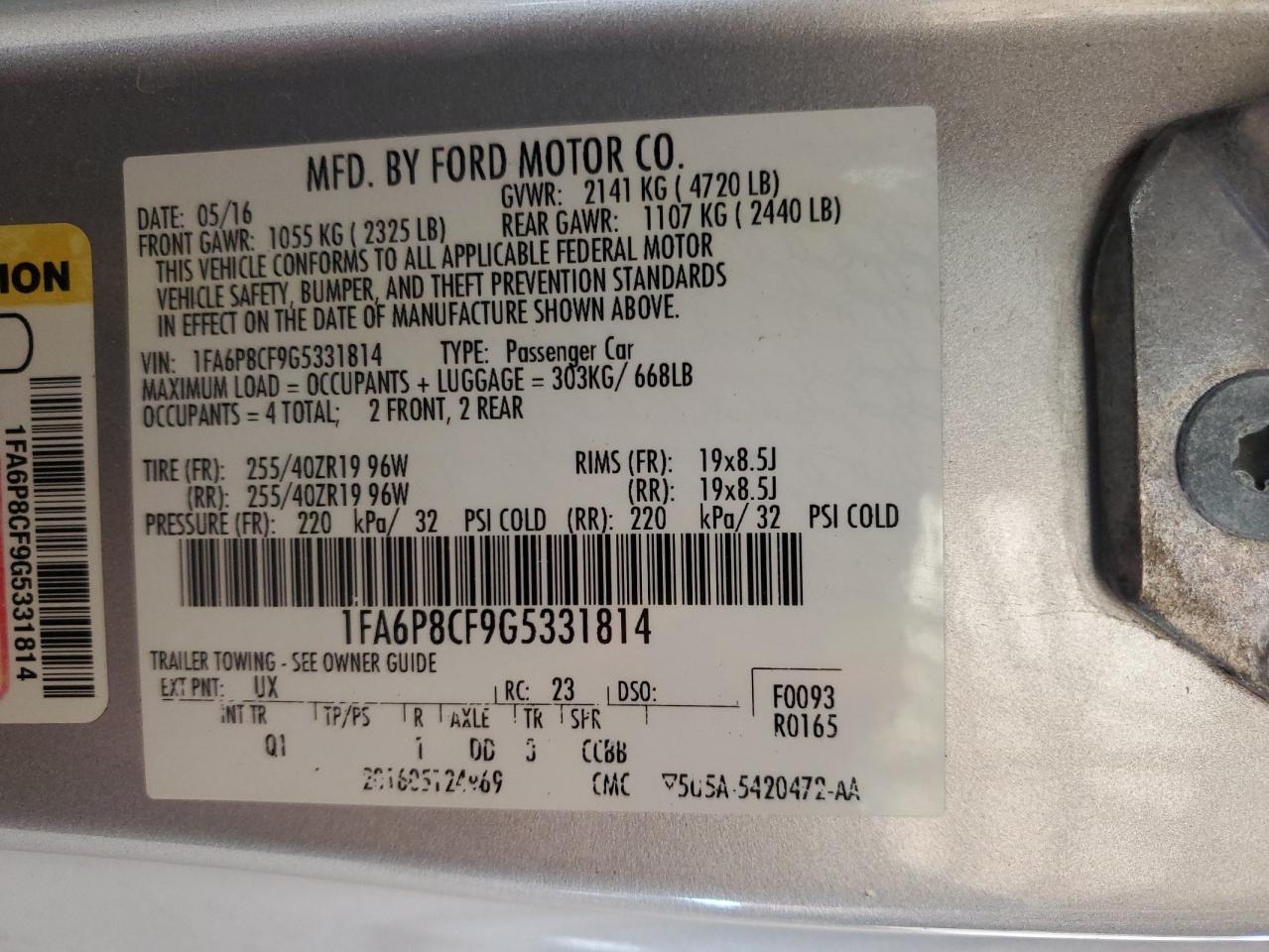 2016 Ford Mustang Gt VIN: 1FA6P8CF9G5331814 Lot: 80705265