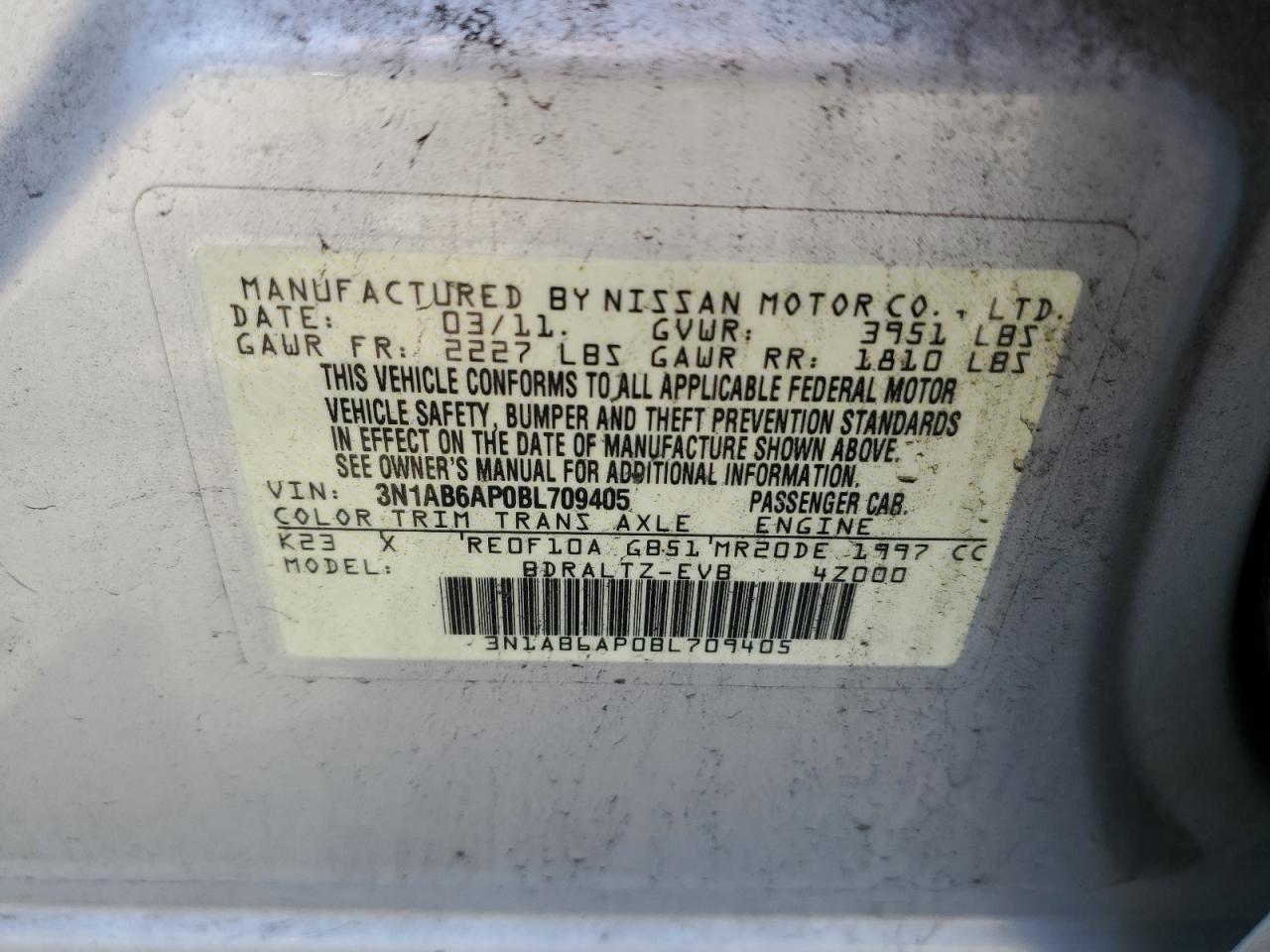 2011 Nissan Sentra 2.0 VIN: 3N1AB6AP0BL709405 Lot: 71663495