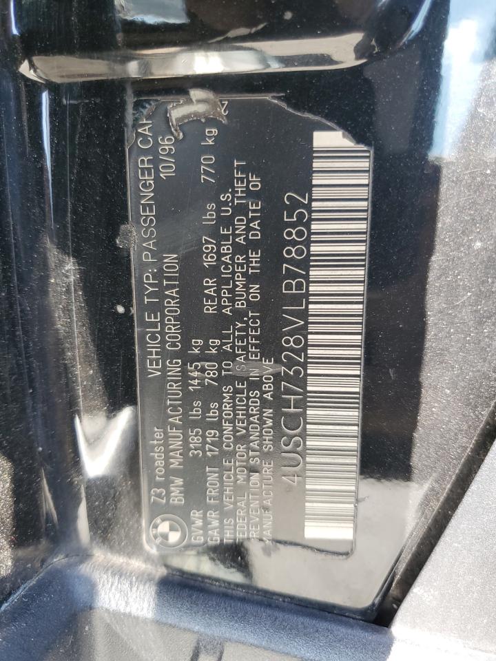 1997 BMW Z3 1.9 VIN: 4USCH7328VLB78852 Lot: 80609455