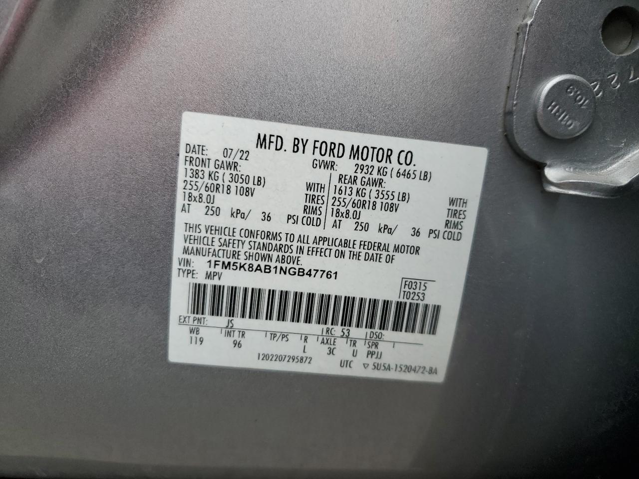 2022 Ford Explorer Police Interceptor VIN: 1FM5K8AB1NGB47761 Lot: 71266385