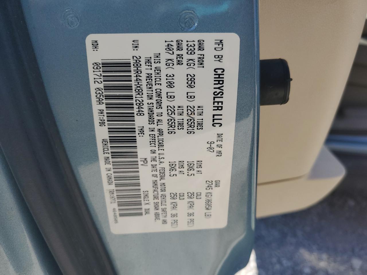 2008 Chrysler Town & Country Lx VIN: 2A8HR44HX8R128448 Lot: 71604215