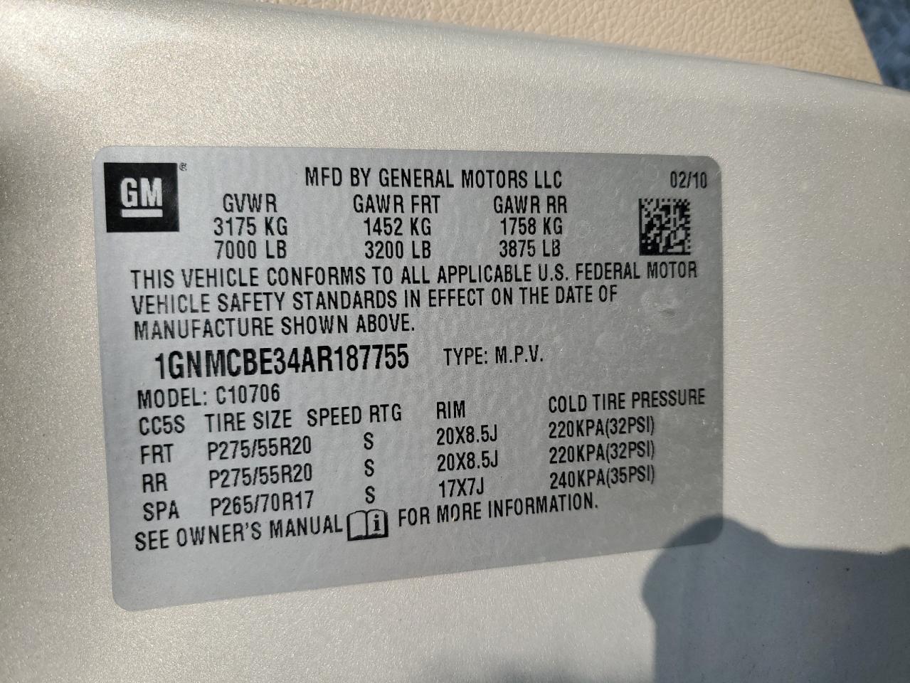 2010 Chevrolet Tahoe C1500 Lt VIN: 1GNMCBE34AR187755 Lot: 71677765