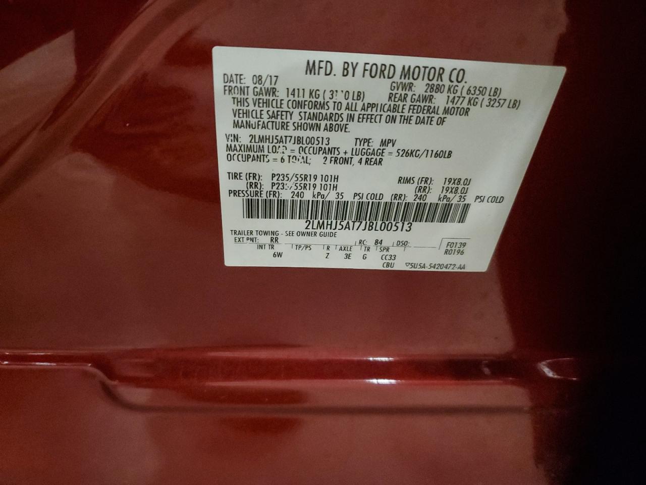 2018 Lincoln Mkt VIN: 2LMHJ5AT7JBL00513 Lot: 81860075