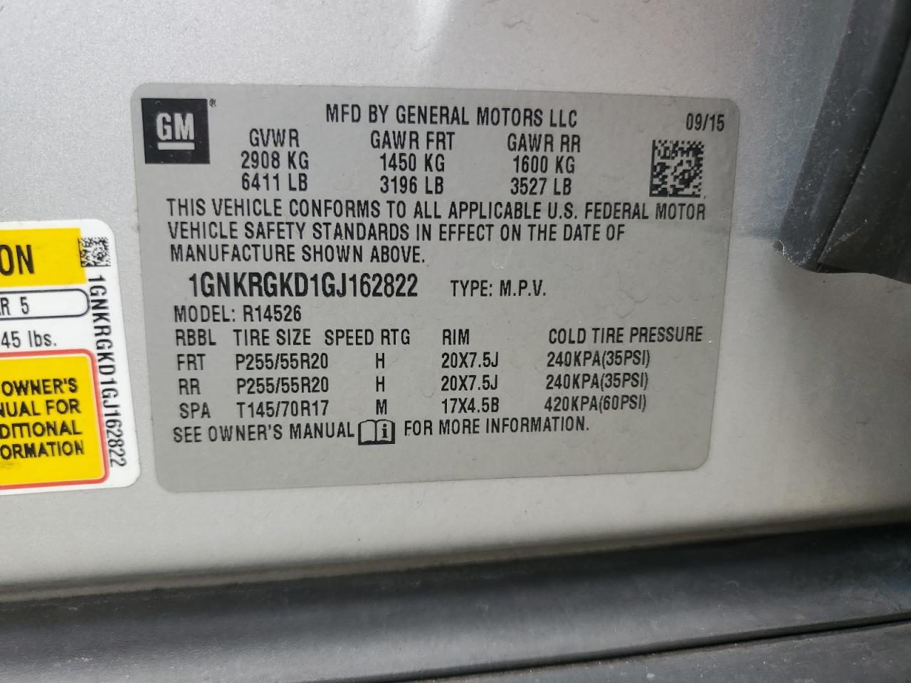 2016 Chevrolet Traverse Lt VIN: 1GNKRGKD1GJ162822 Lot: 71654855